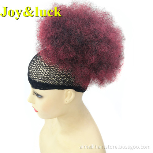 Wholesale Price Wigs Synthetic Short Afro Kinky Curly Hair Brown Color Drawstring Ponytail Puff Curl Hair Extension Bun Hair Wig